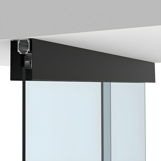 CRL70 Matte Black Series Single Sliding Door with Fixed Panel Ceiling Mount Kit