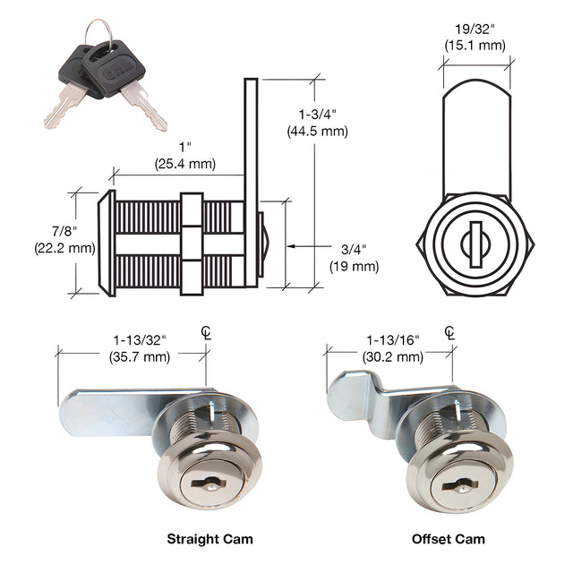CRL Brushed Nickel Cam Lock - Randomly Keyed