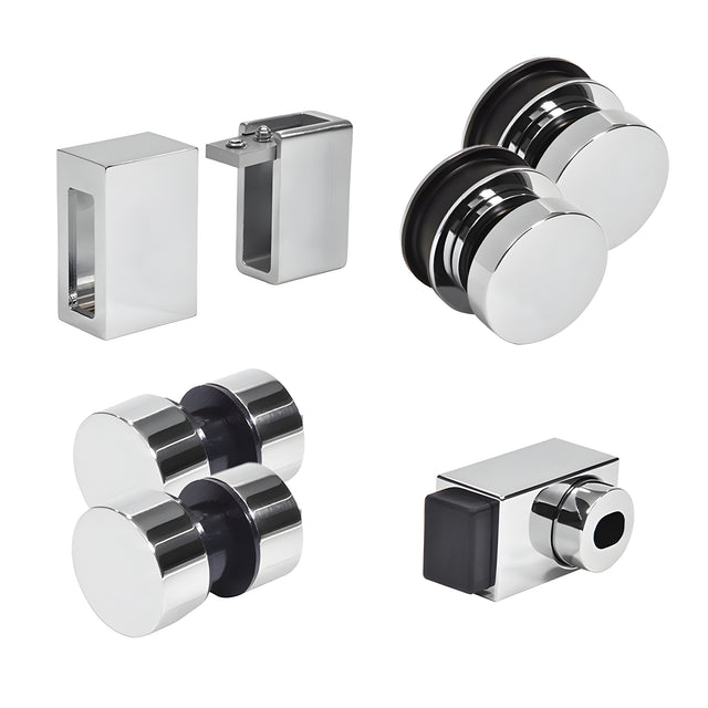 CRL Polished Stainless Steel Replacement Rollers, Fixed Panels, Wall Bracket & Stopper for Cavoli Sliding Shower Door System
