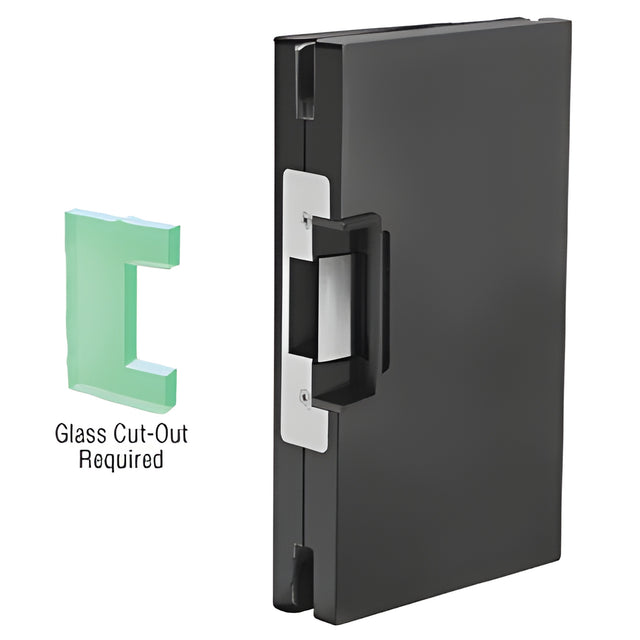 CRL Matte Black 6" x 10" RH/LHR Custom Center Lock Glass Keeper with Deadlatch Electric Strike