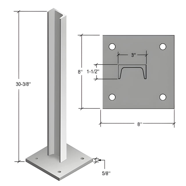 CRL 30" Silver Metallic Cielo C-Shape Surface Mounted Stanchion
