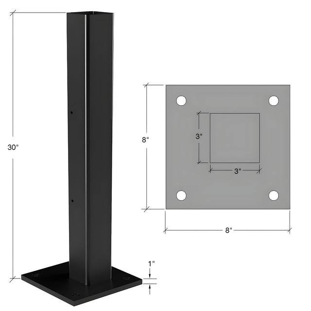 CRL 30" Matte Black Cielo Corner Stanchion 1" Plate