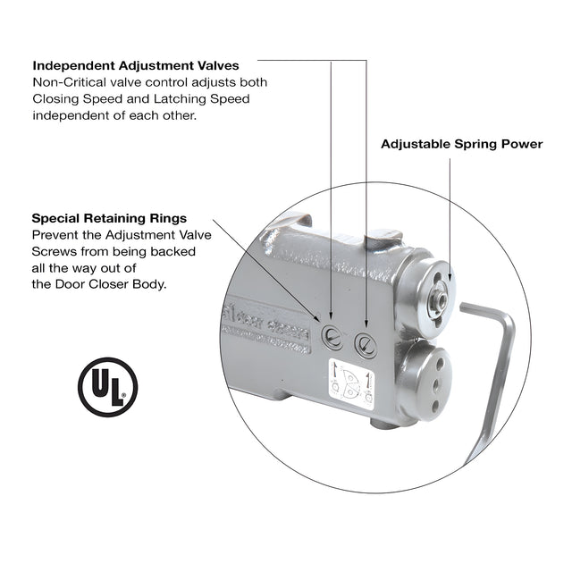 CRL Adjustable Spring Power 105º No Hold Open Overhead Concealed Closer Body Only