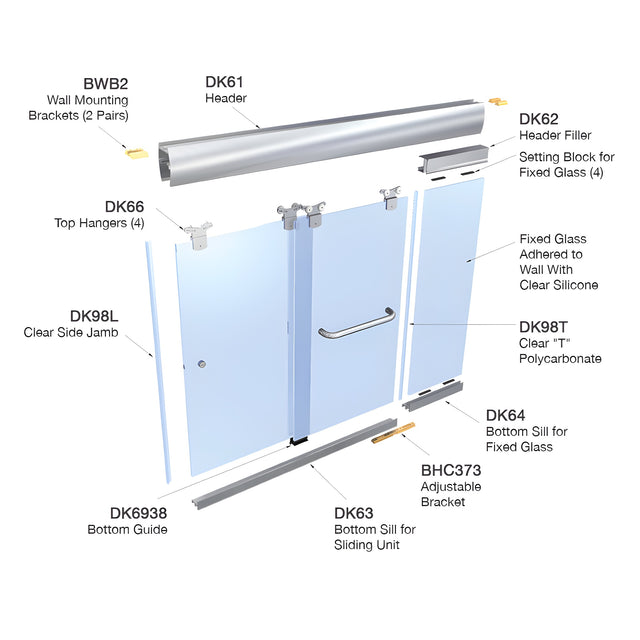 CRL Brushed Nickel 72" x 72" Cottage CK Series Sliding Shower Door Kit With Clear Jambs for 3/8" Glass