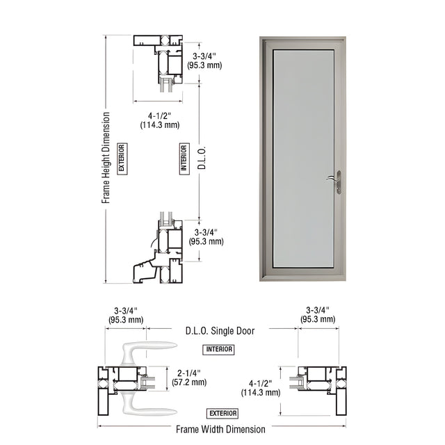 Custom Class ll Clear Anodized Series 900 Hinged Left Swing In Terrace Single Door with 3-3/4" Bottom Rail and Standard Threshold