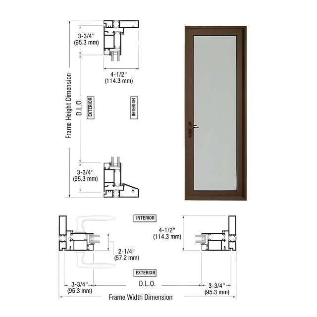 Custom Series 900 Class l Bronze Black Anodized Hinged Left Swing Out Terrace Single Door with 3-3/4" Bottom Rail and Standard Threshold