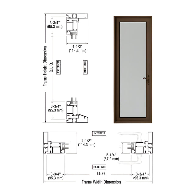 Custom Series 900 Class l Bronze Black Anodized Hinged Right Swing Out Terrace Single Door with 3-3/4" Bottom Rail and Standard Threshold