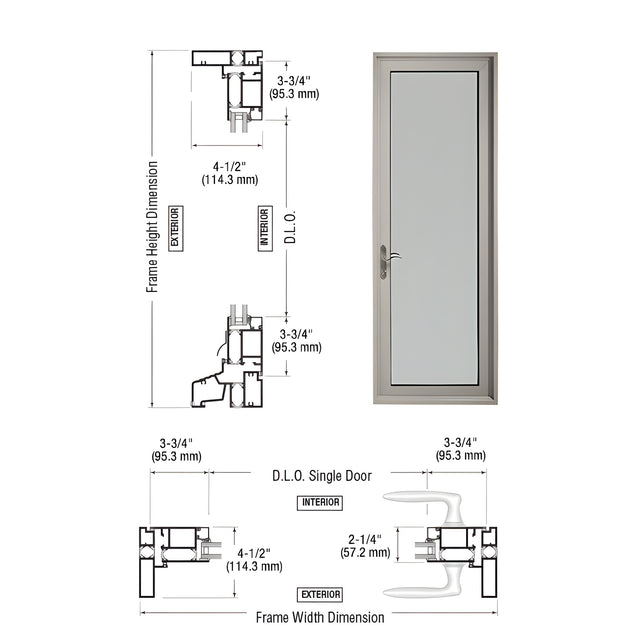 Custom Series 900 Class ll Clear Anodized Hinged Right Swing In Terrace Single Door with 3-3/4" Bottom Rail and Standard Threshold