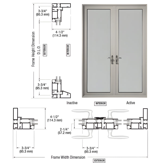 Custom Series 900 Class ll Clear Anodized Swing Out Terrace Door Pair with 3-3/4" Bottom Rail and Standard Threshold