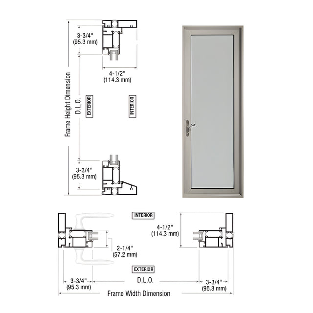 Custom Series 900 Clear Anodized Hinged Left Swing Out Terrace Single Door with 3-3/4" Bottom Rail and Standard Threshold