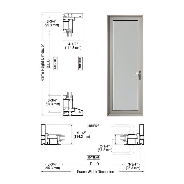 Custom Series 900 Clear Anodized Hinged Right Swing Out Terrace Single Door with 3-3/4" Bottom Rail and Standard Threshold