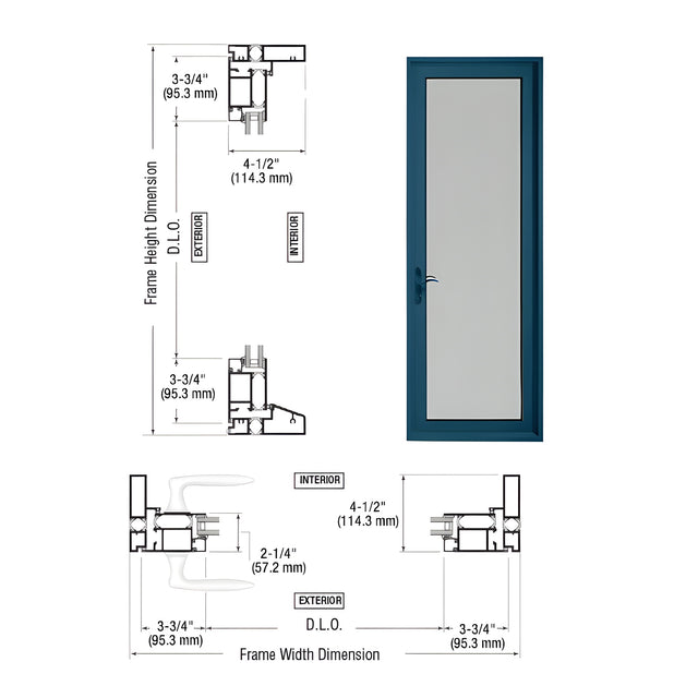 Custom Series 900 Custom KYNAR® Paint Hinged Left Swing Out Terrace Single Door with 3-3/4" Bottom Rail and Standard Threshold