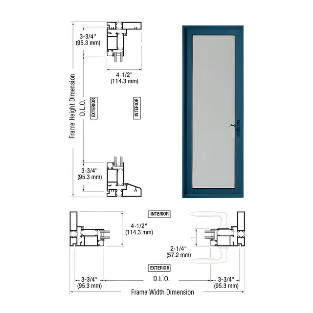 Custom Series 900 Custom KYNAR® Paint Hinged Right Swing Out Terrace Single Door with 3-3/4" Bottom Rail and Standard Threshold