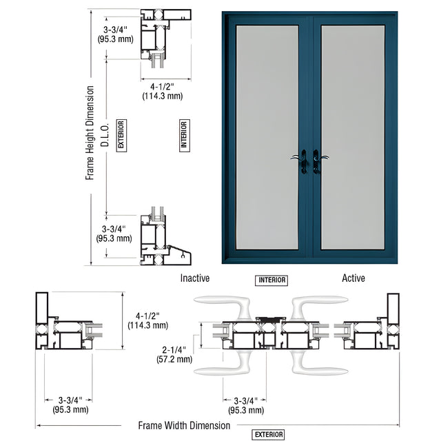 Custom Series 900 Custom KYNAR® Paint Swing Out Terrace Door Pair with 3-3/4" Bottom Rail and Standard Threshold