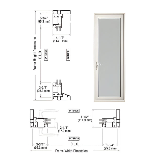 Custom Series 900 White KYNAR® Paint Hinged Left Swing Out Terrace Single Door with 3-3/4" Bottom Rail and Standard Threshold