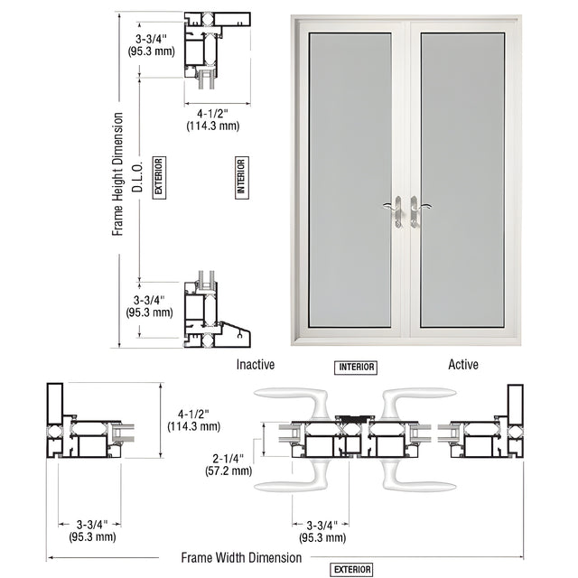 Custom Series 900 White KYNAR® Paint Swing Out Terrace Door Pair with 3-3/4" Bottom Rail and Standard Threshold