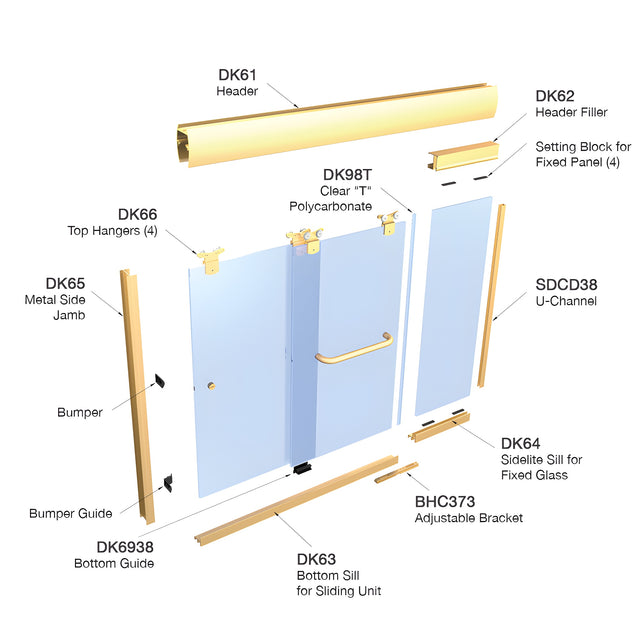 CRL Brite Anodized 60" x 80" Cottage DK Series Sliding Shower Door Kit with Metal Jambs for 3/8" Glass