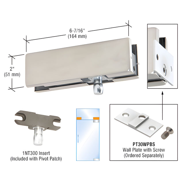 DORMAKABA® Brushed Stainless Wall Mounted Transom Patch Fitting With Pivot