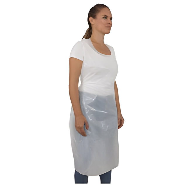 Disposable Poly Aprons, 1.5 mil, White – 100/Bag