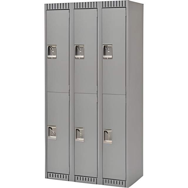 Double Tier Lockers, Bank of 3, 36"x 18"x 72", Grey