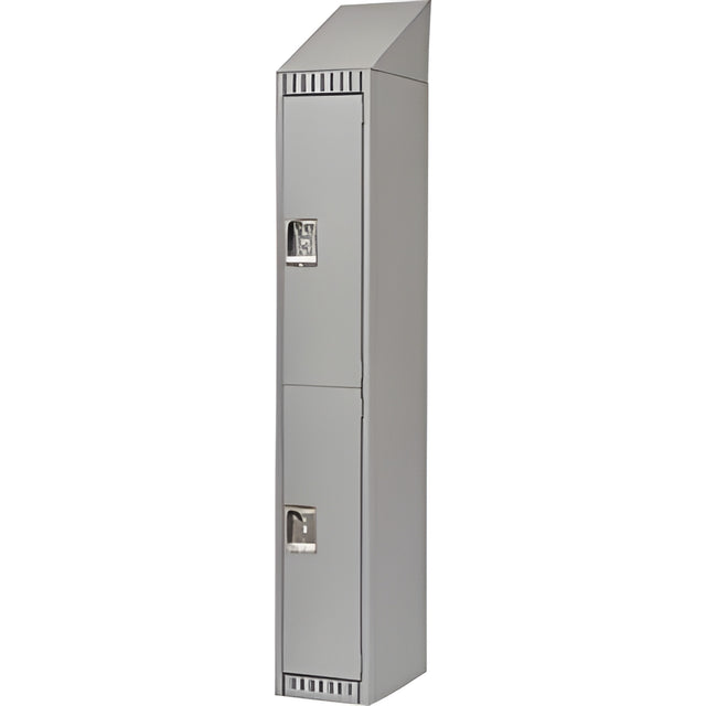 Double Tier Lockers, with Slope Top, Bank of 1, 12"x 18"x 82", Grey