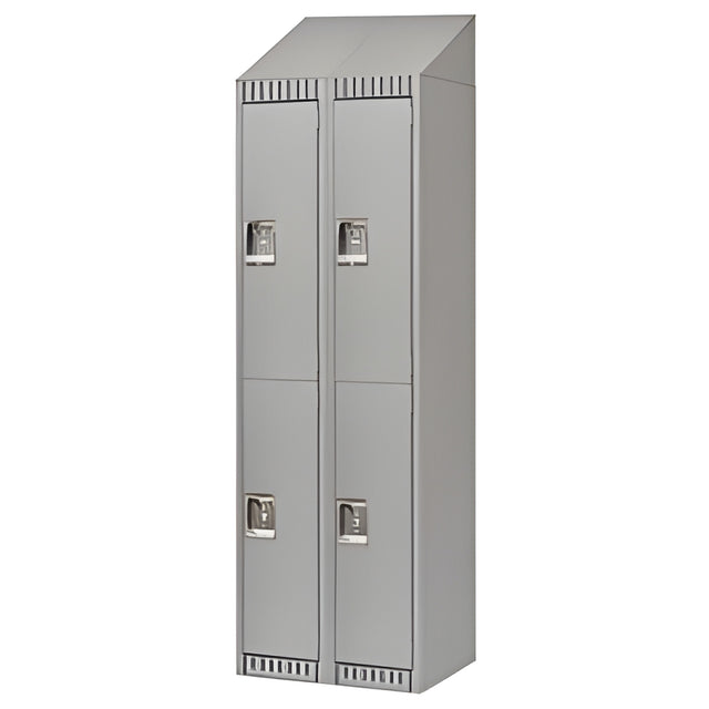 Double Tier Lockers, with Slope Top, Bank of 2, 24"x 18"x 82", Grey