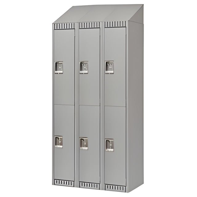 Double Tier Lockers, with Slope Top, Bank of 3, 36"x 18"x 82", Grey