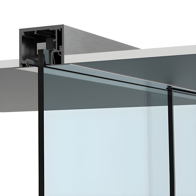 CRL 695 Series Brushed Stainless Anodized Drop Ceiling Mount Sliding Door with Fixed Panel Kit with Softbrake Braking System