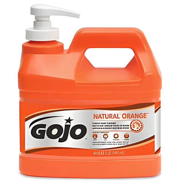 GOJO NATURAL ORANGE Pumice Hand Cleaner- 0.5 Gallon x 4 Pump Bottles / Case, 1/2 Gallons