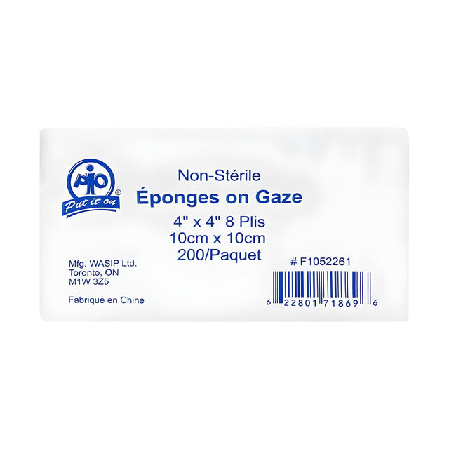 Gauze Sponges, 8 Ply, 10 cm x 10 cm – 200/Box