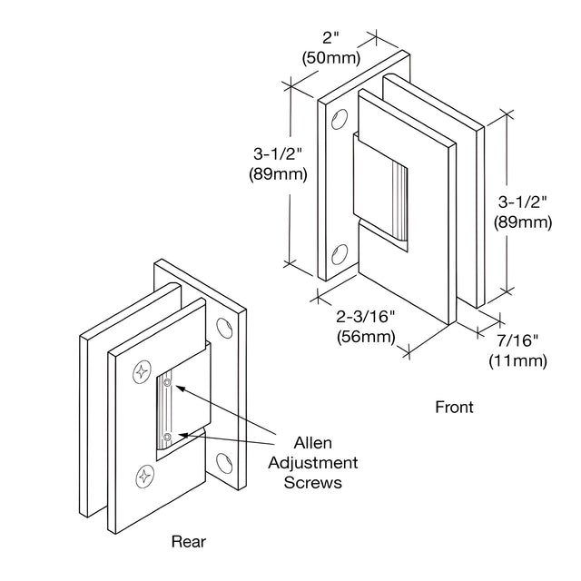 CRL Polished Chrome Geneva 337 Series Adjustable Wall Mount Full Back Plate Hinge