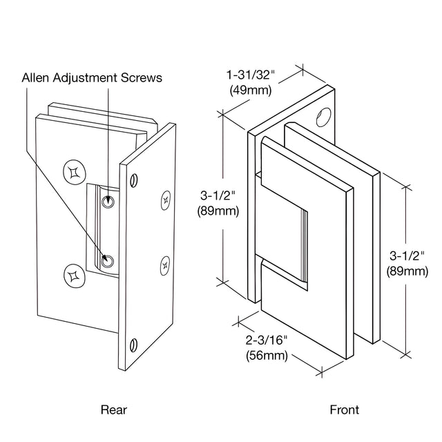 CRL Gold Plated Adjustable Wall Mount Offset Back Plate Hinge