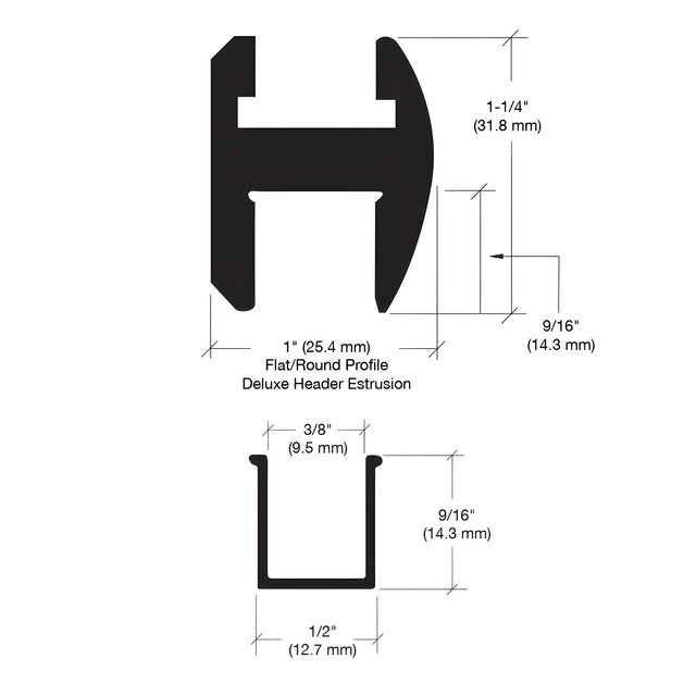 CRL Matte Black Deluxe Shower Door Header Kit - 144"