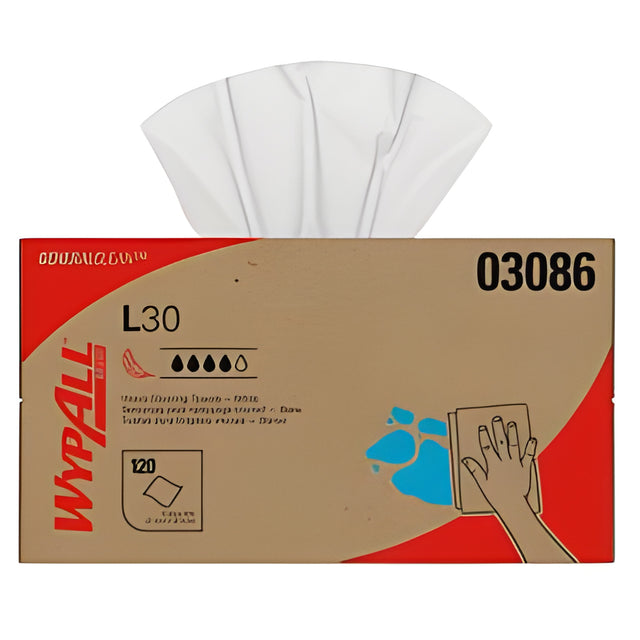 KC 03086 Wypall L30 Wiper, White, 120 Sheets / Box- 10 Boxes / Case