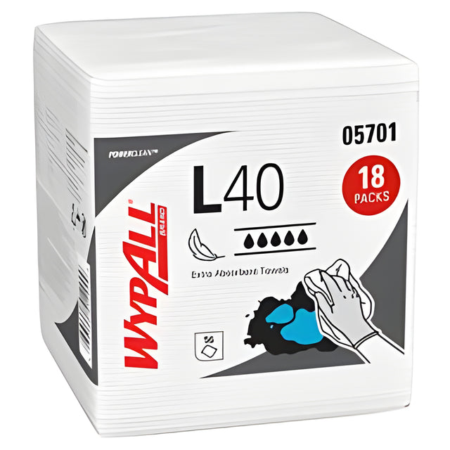 KC 05701 WypAll PowerClean L40 Extra Absorbent Towels, White, 56 Sheets / Pack- 18 Packs / Case