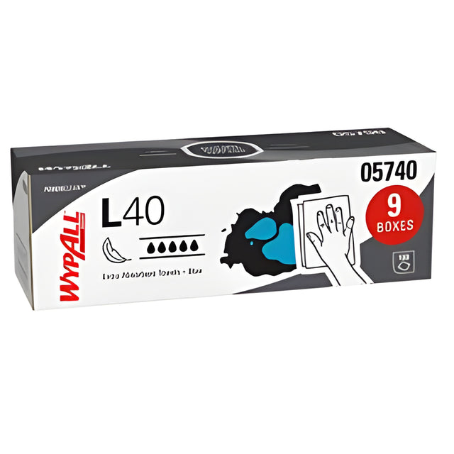 KC 05740 WypAll PowerClean L40 Extra Absorbent Towels, White, 100 Sheets / Box- 9 Boxes / Case
