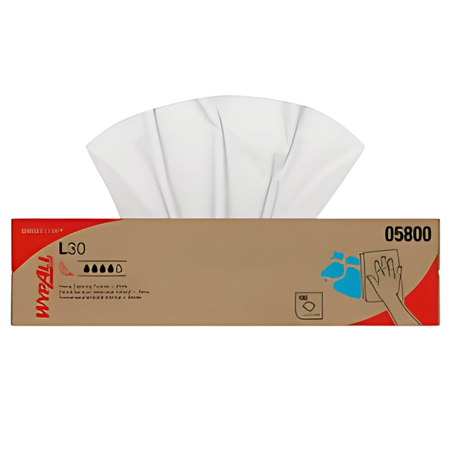 KC 05800 Wypall GeneralClean L30 Heavy Duty Cleaning Towels, White, 100 Sheets / Box- 8 Boxes / Case