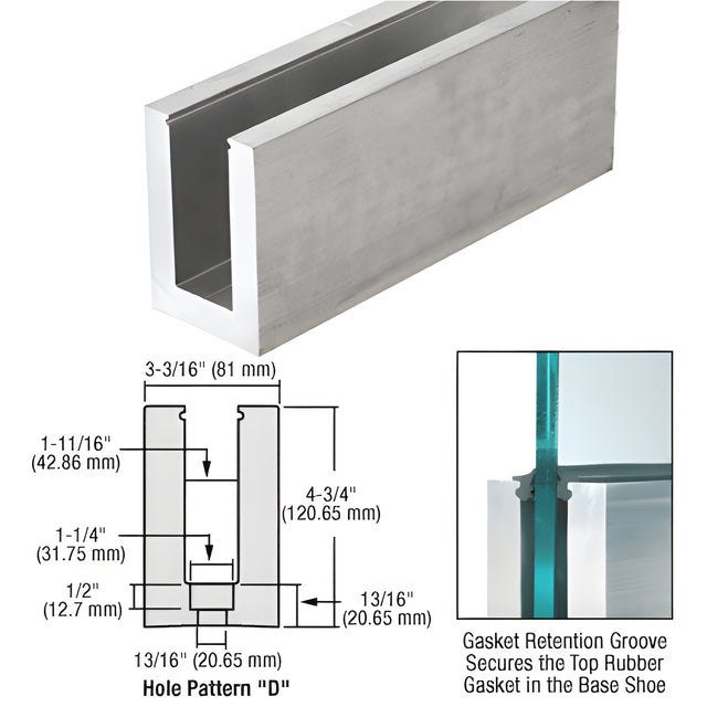 CRL L21S Series Mill Aluminum 118-1/8" Base Shoe Drilled for 13/16" Glass