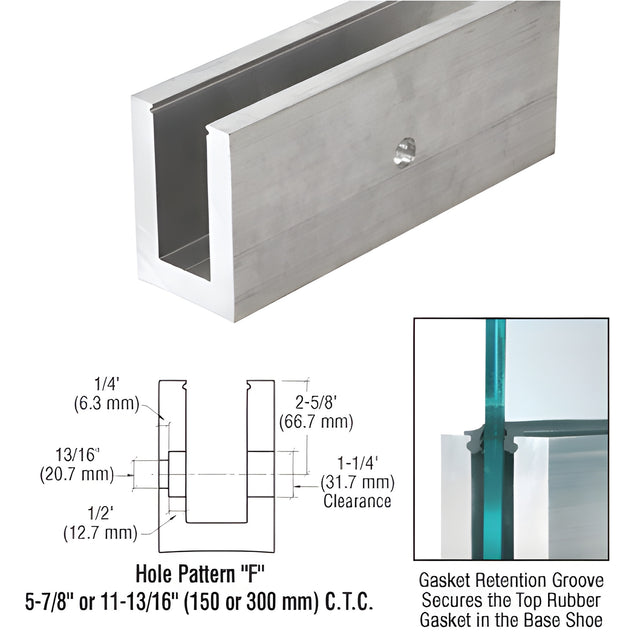 CRL L21S Series Mill Aluminum 118-1/8" Square Base Shoe Drilled for 13/16" Glass