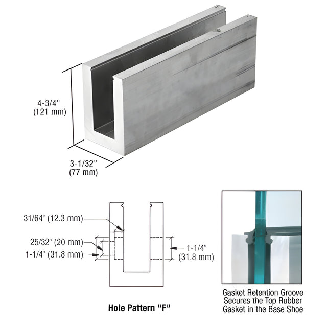 CRL L68S Series Mill Aluminum 118-1/8" Square Base Shoe Drilled for 11/16" Glass