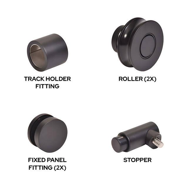 CRL Matte Black Replacement Rollers, Fixed Panels, Wall Bracket & Stopper for Colonia Sliding Shower Door System