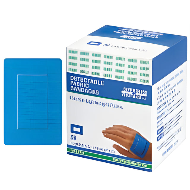 Metal Detectable Fabric Bandage, Blue, 5.1cm x 7.6cm – 50/Box