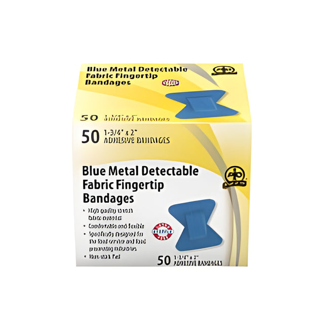 Metal Detectable Fingertip Bandages, 5cm x 4.5cm, Blue – 50/Box