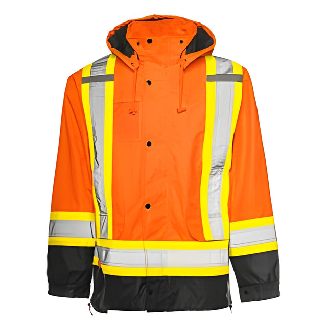 6 – in – 1 Winter Traffic Parka, 4" Reflective Tape, Orange / Black, 5XL