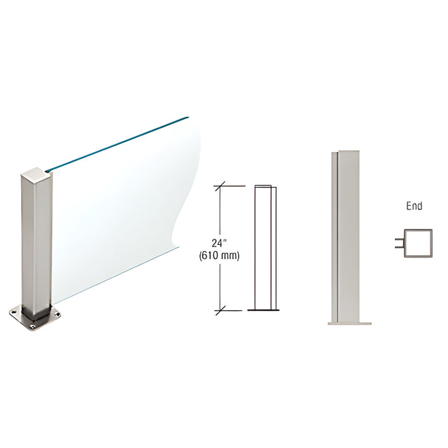 PP43 Plaza Series Post for 3/8" (10 mm) Glass, Brushed Stainless 24" High, 1-1/2" Square, End Post