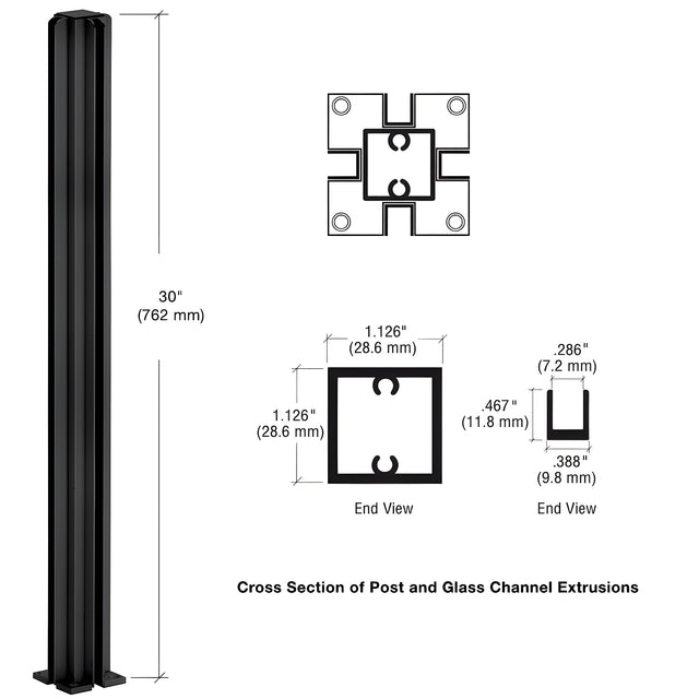 CRL Semi-Gloss Black 30" 4-Way Design Series Partition Post