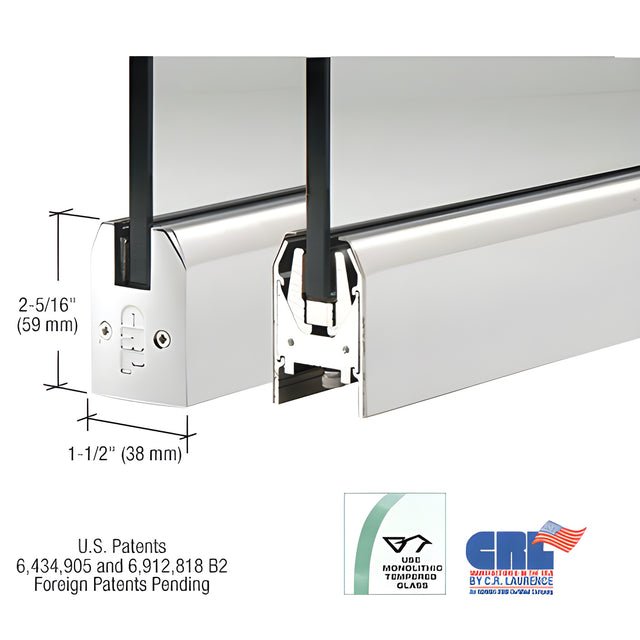 Polished Stainless Low Profile Tapered DRS Door Patch Rail Without Lock for 1/2" Glass - 8" Length