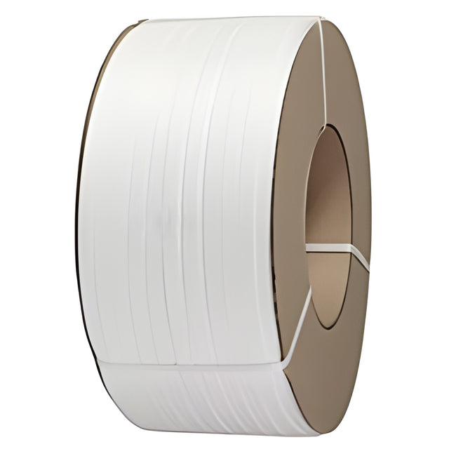 Polypropylene Strapping, White, 1/2" x 9,000', 9 x 8 Core, Machine Grade