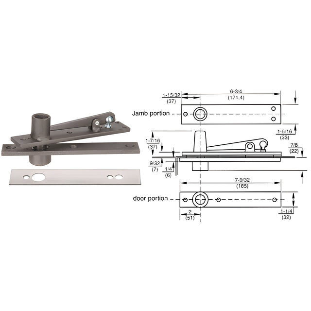 Rixson® Heavy-Duty Center-Hung Top Pivot with Satin Chrome Cover Plate