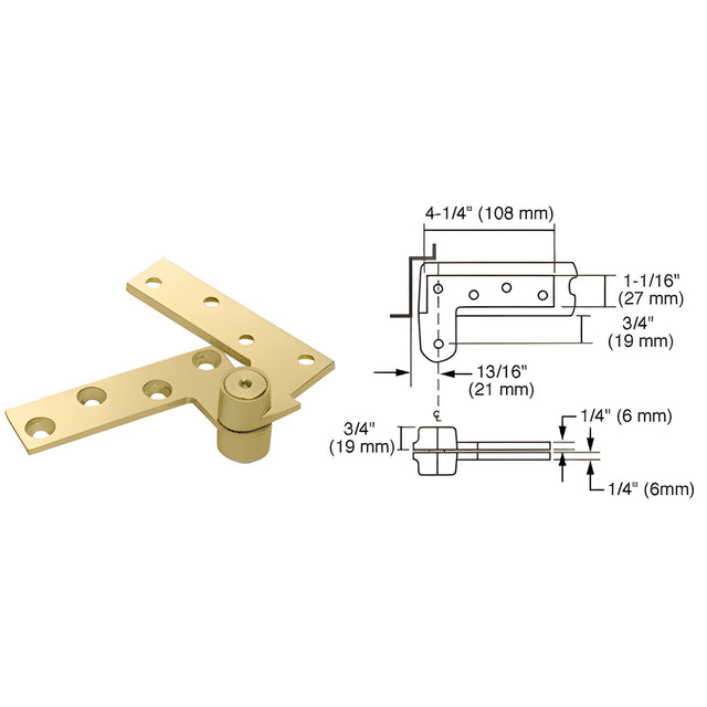Rixson® Polished Brass 3/4" Offset Top Pivot